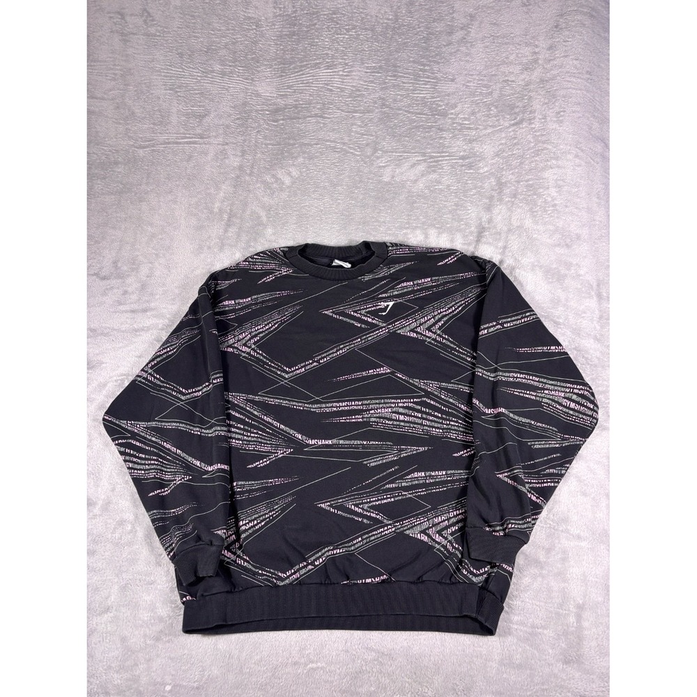 Gymshark Sweatshirt Mens S Black Geometric Crew Neck Long Sleeve Graphic Print